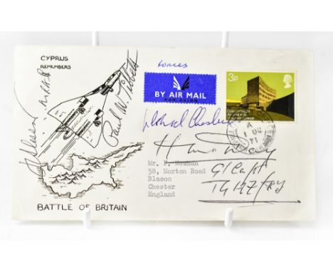 A Battle of Britain commemorative first day cover bearing four signatures including Paul W. Tibbets, the pilot and Aircraft C
