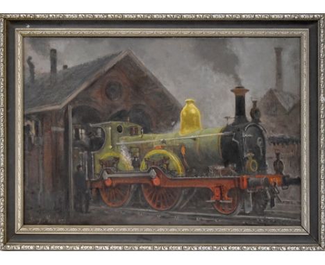 HARRY MAAS (British 1906-1982); oil on canvas, 'Dutch State Railways Engine Shed Beyer Peacock &amp; Co, Built No.300 Series 