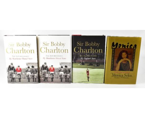 SIR BOBBY CHARLTON; three autobiographies bearing the legendary footballer's signature and Monica Seles 'From Fear to Victory