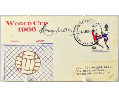 SIR BOBBY MOORE; a 1966 World Cup first day cover bearing the signature of the football legend.We have not authenticated thes