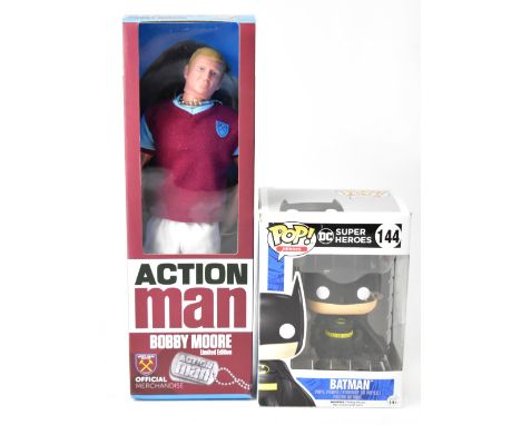 BOBBY MOORE; a limited-edition Action Man figure, official merchandise of West Ham United, boxed, and a boxed Pop! Heroes Sup