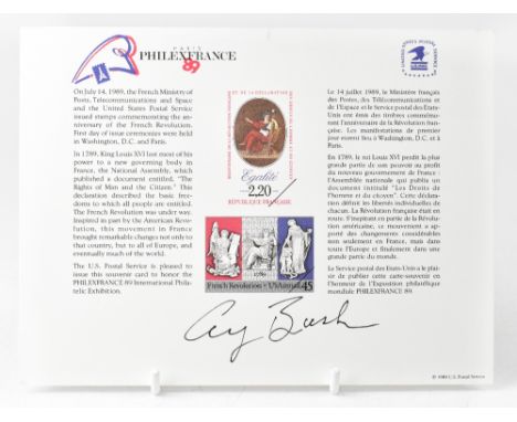 AMERICAN PRESIDENTS; a Paris Philex France '89 card bearing the signature of American president George Bush Senior.We have no
