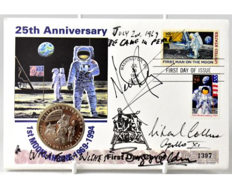 SPACE EXPLORATION; a 1994 first day coin cover inscribed 'July 2nd 1969 We Came in Peace', bearing the signatures of Neil Arm