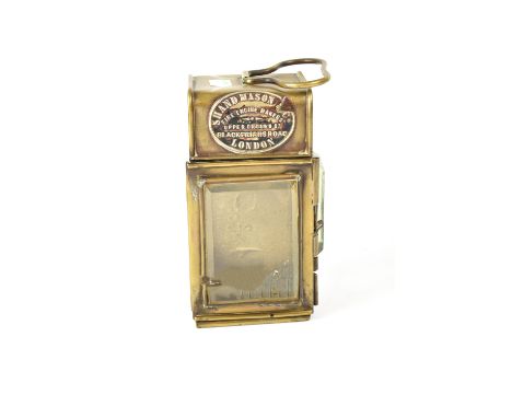A brass carriage lantern with applied maker's plaque for 'Shand Mason & Co, Fire Engine Makers, Upper Ground Street Blackfria