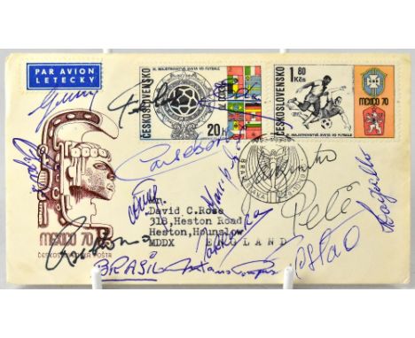 BRAZIL WORLD CUP WINNERS; a Mexico 1970 first day cover bearing the signatures of the Brazilian team, including Pelé, Carlos 