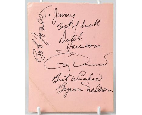 GOLF INTEREST; a page from an autograph book bearing signatures including Bob Jones, Byron Nelson and Butch Harrison.We have 