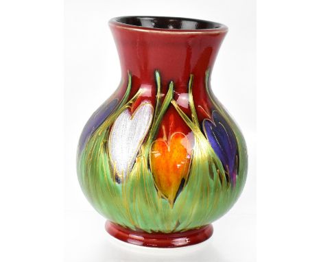 POOLE; a 'Crocus' pattern squat baluster vase designed by Anita Harris, signed to the base and 'BIHLY', height 15cm.