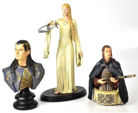 THE LORD OF THE RINGS; two collectible busts and a polystone figure of Gil-Galad, Elrond and Lady Galadriel, Sideshow Weta Co