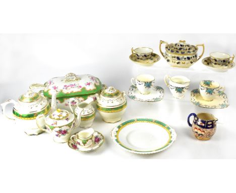 Various 19th and 20th century part tea and dinner services including cream ground teacups, saucers and covered twin-handled d