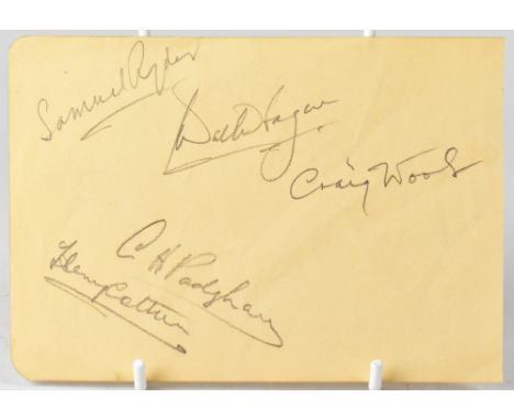 GOLF INTEREST; a page from an autograph book bearing five signatures, including Samuel Ryder, Walter Fagan, Craig Wood, Henry