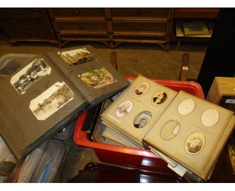 Box with Vintage Postcard and Photograph Albums etc