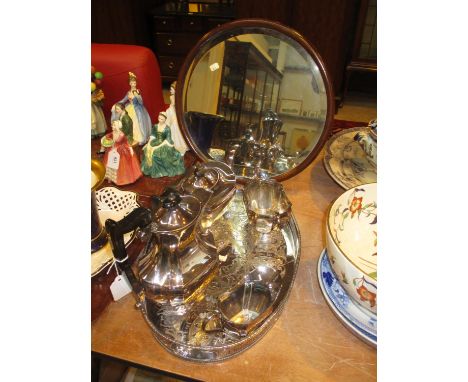 Silver Plated 4 Piece Tea Service and a Mirror