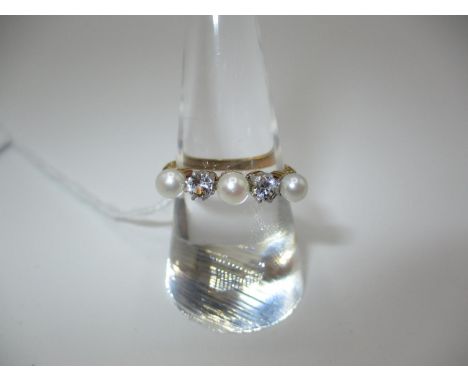 18ct Gold Pearl and Diamond Ring, Size N, 2.91g