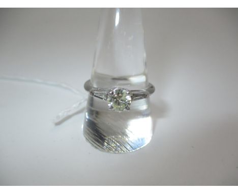 14K White Gold Diamond Ring having Diamond Set Shoulders, the central stone approx 5mm diameter