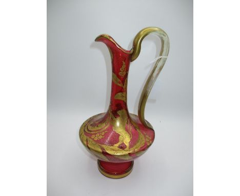 Victorian Ruby Glass and Gilded Roman Design Wine Jug, 29cm