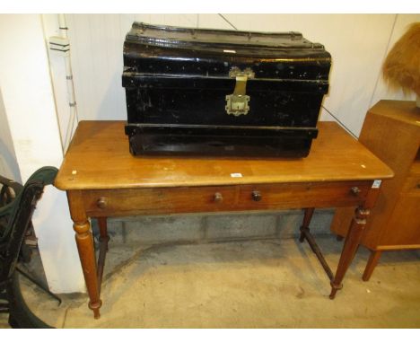 Victorian Mahogany 2 Drawer Table, 126cm, and a Tin Trunk