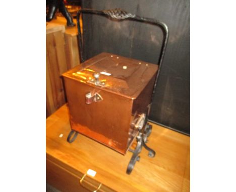 Art Nouveau Copper and Wrought Iron Coal Box