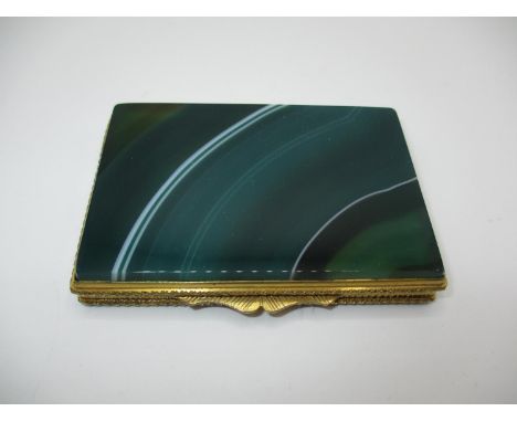 800 Silver Gilt and Green Agate Powder Compact