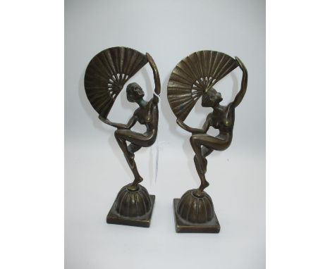 Pair of Art Deco Style Brass Figurines, 25cm