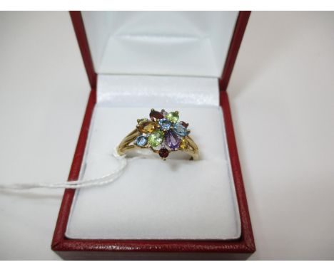 9ct Gold Amethyst, Blue Topaz, Garnet, Peridot, Citrine and Diamond Ring