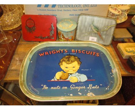 Wrights Biscuits Tray and 3 Vintage Tins