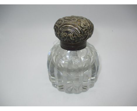 Victorian Silver Top Glass Inkwell, London 1896