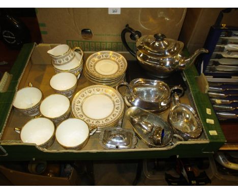 Crown Staffordshire Gold Victoria 20 Piece Tea Set, Silver Plated Tea Service and Other Items