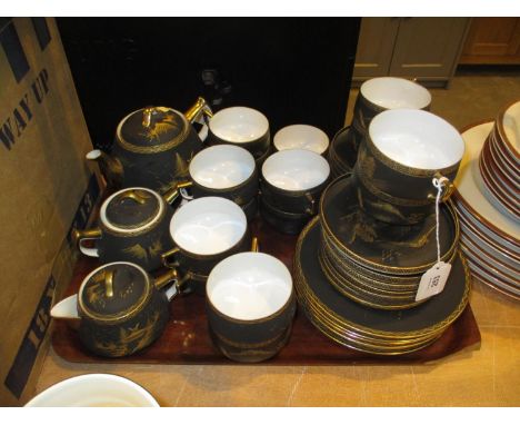 Japanese Porcelain Black and Gilt Tea Service, 41 Piece Tea Service