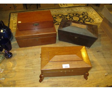 Rosewood Tea Caddy and 3 Trinket Boxes