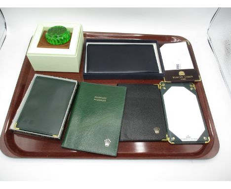 Rolex, Breitling and Bueche Girod Wallets, Passport Holders, Paperweight, Note Pads etc