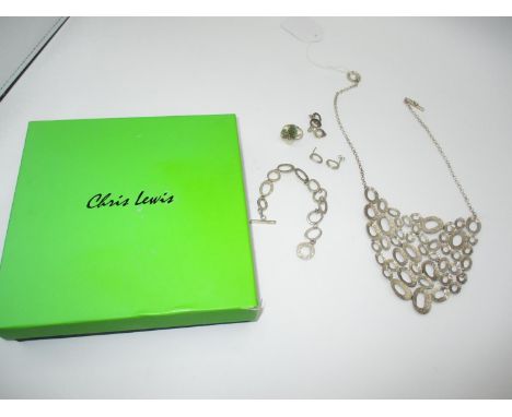 Chris Lewis Suite of Jewellery Comprising a necklace, Bracelet, Ring and 2 Pairs of Earrings