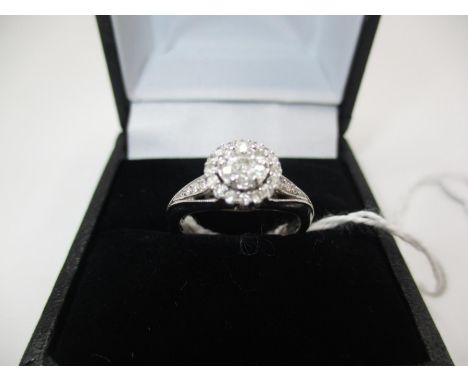 9ct White Gold Diamond Art Deco Style Ring