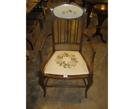 1920's Inlaid Mahogany and Tapestry Occasional Arm Chair