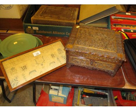 Decorative Wood Jewel Box and an 1823 Sampler