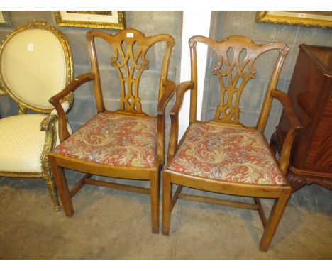 Pair of Chippendale Design Mahogany Elbow Chairs