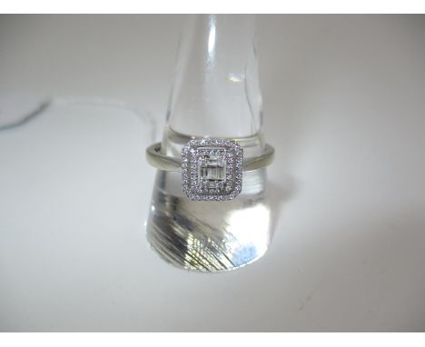 9ct White Gold Art Deco Style Diamond Cluster Ring, Size R, 2.66g