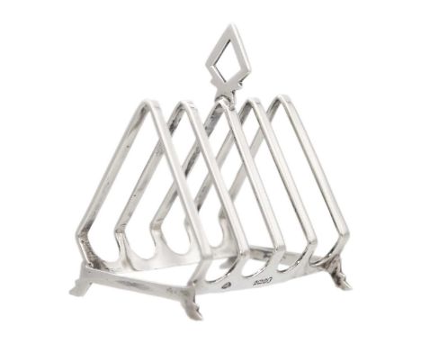 An Art Deco silver four-slice toast rack by Adie Brothers. Hallmarked for Birmingham 1935, width 7.5cm, 2.76g.
