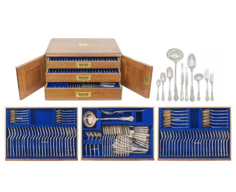 A remarkable Edwardian silver canteen of Queen's Pattern cutlery for 24 by Manoah Rhodes & Sons Ltd. London 1910, comprising 