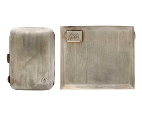 Two silver hallmarked cigarette cases. One is of retangular form with engine turned decoration, Birmingham 1926, 8.5 x 9.5cm;