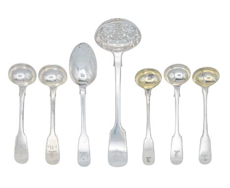 A collection of silver hallmarked spoons. To include five various fiddle pattern mustard spoons, one pair London 1807, anothe