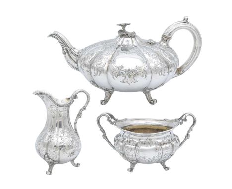 A Victorian silver three-piece tea set by Charles Reily & George Storer. London 1848, comprising a teapot, twin-handled sugar