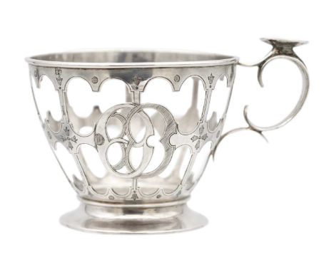 A 19th-century Russian silver cup holder. Pierced design with engraving, hallmarked 84, 1868 by assayer Victor Savinkov and m