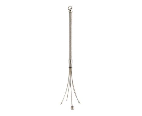 A George V silver champagne whisk or swizzle stick with bright cut decoration. Birmingham 1921, length extended 11.5cm, 4.5g.