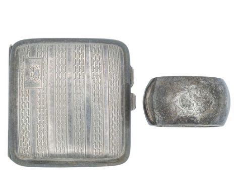 A silver cigarette case by A L Davenport Ltd, and a napkin ring by Charles Horner. An engine turned design case, Birmingham 1