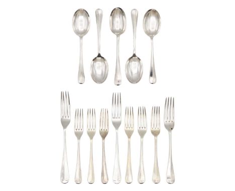 A modern silver Hanoverian pattern part set of cutlery by J B Chatterley & Sons Ltd. To include four dessert spoons, two tabl