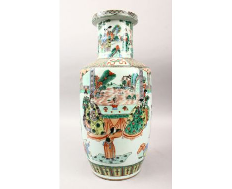 A GOOD 19TH CENTURY CHINESE FAMILLE VERTE PORCELAIN VASE, decorated with scenes of figures interior and exterior, with precio