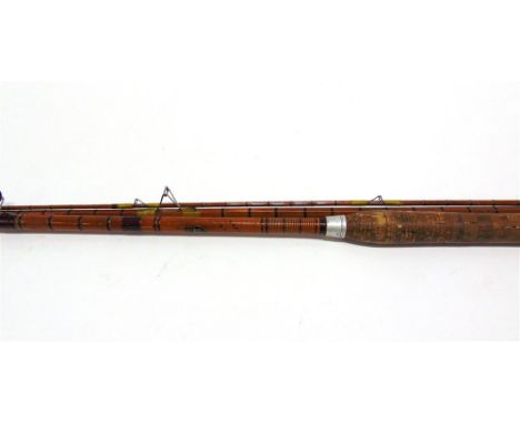 AN R. SEALEYS 'FESTIVAL' THREE PIECE FISHING ROD with replacement whipping, cork handle (butt missing), in used condition