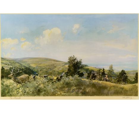 AFTER LIONEL EDWARDS 'Tufting' - The Devon & Somerset Staghounds, colour print, signed and titled in pencil on the mount, 32 