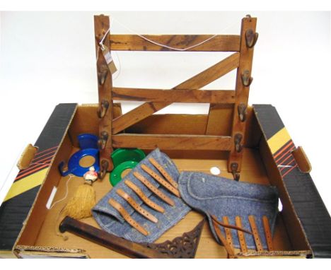 ASSORTED STOCKS pair of travelling boots, two bridle racks, and a whip rack in the form of a gate