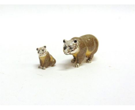 A SATURNO SILVER AND ENAMEL FIGURE OF A BEAR AND CUB,  the mother bear approx 6.5cm long